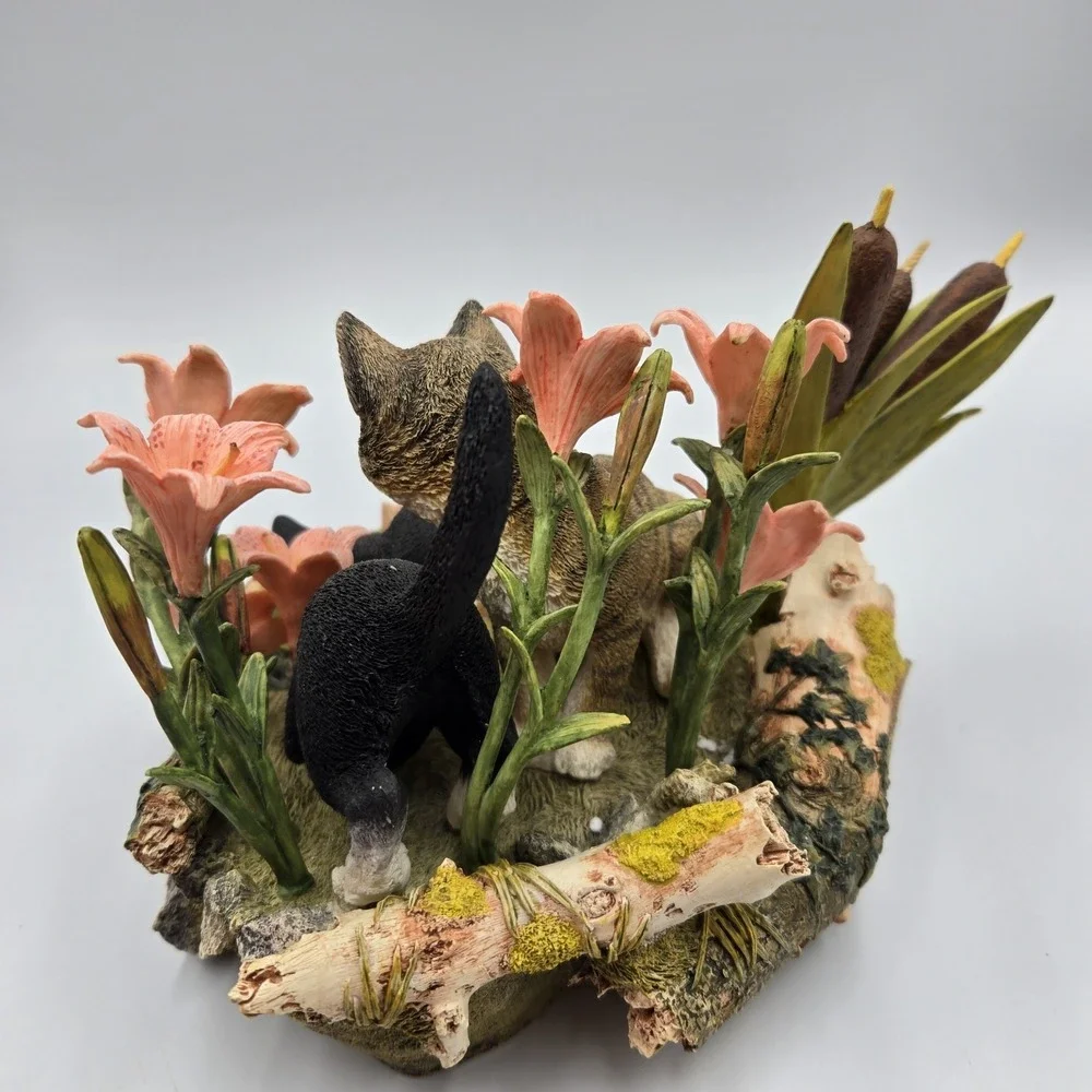2001 Lenox Figurine Afternoon‎ Amazement Kittens Cats Flowers Koi Pond Rare Read